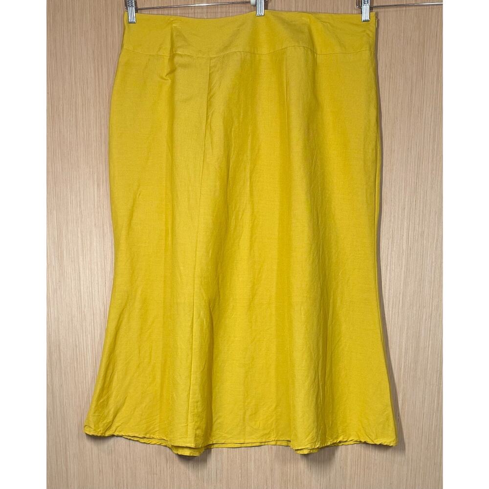 Ashley Stewart Linen Blend Maxi Skirt Womens Sz 3X Golden Yellow Lined Side Zip